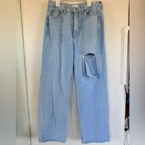 OAK + FORT Wide Leg Distressed Light Wash Jeans – Size L (fits like size 8)
